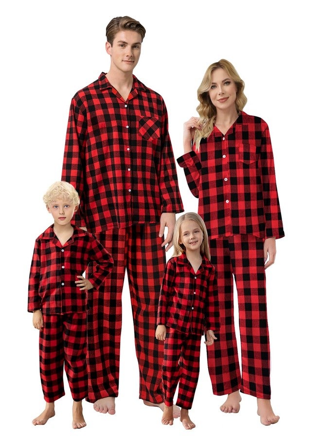 Schbbbta Family Plaid Pajamas Set, Baby Toddler Little Boy's Girl's 2-Piece Button Down Sleepwear Pjs, Black Red, 5-6 Years = Tag 130 - Image 1