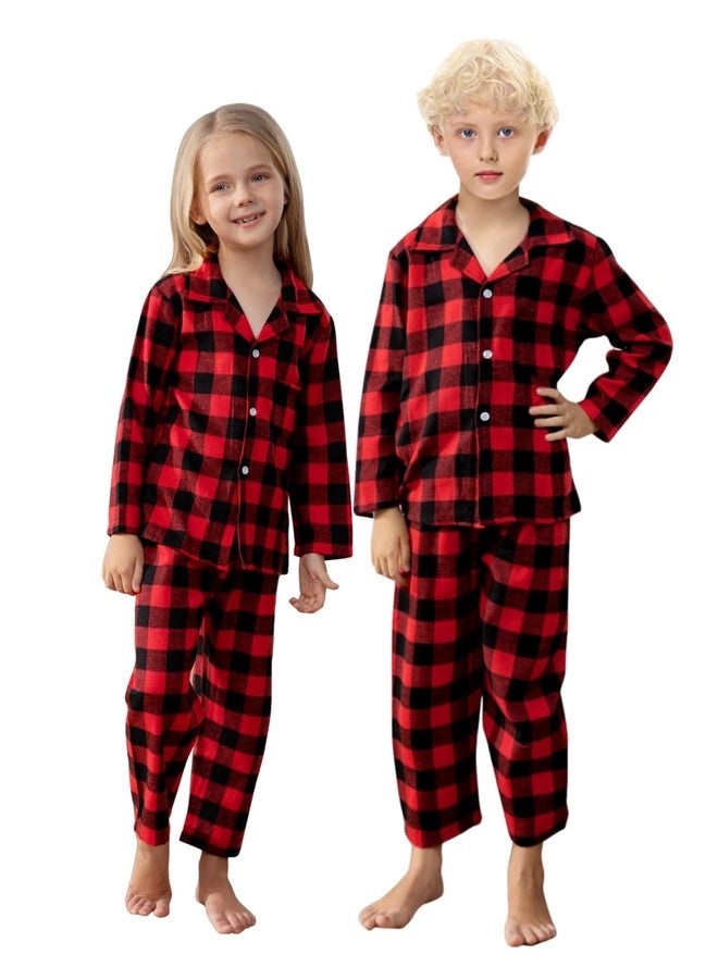 Schbbbta Family Plaid Pajamas Set, Baby Toddler Little Boy's Girl's 2-Piece Button Down Sleepwear Pjs, Black Red, 5-6 Years = Tag 130 - Image 3