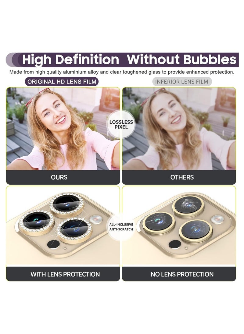 Raxoom iPhone 14 Pro 6.1 inch /14 Pro Max 6.7 inch Camera Lens Protector, Set with Diamonds Bling Camera Cover Tempered Glass for iPhone 14 Pro Max /14 Pro [Perfectly Fit] - Diamond Gol - Image 5