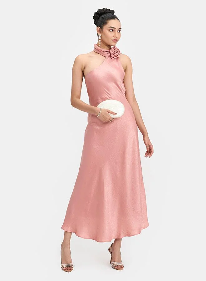 VIRGIO Satin Stretch Rose Detail Sash Slim Dress