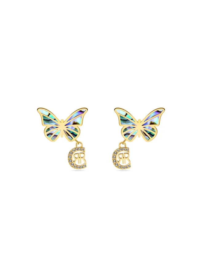 شيروتي 1881 Crr Butterfly Goldplated  Abalone Mother of Pearl Studs for Women