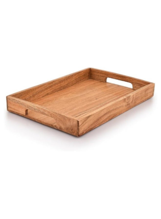 Acacia Wood Serving Tray With Handles for Breakfast, Snacks, Coffee Tables (38.1cm x 25.4cm x 4.06cm) - Image 1