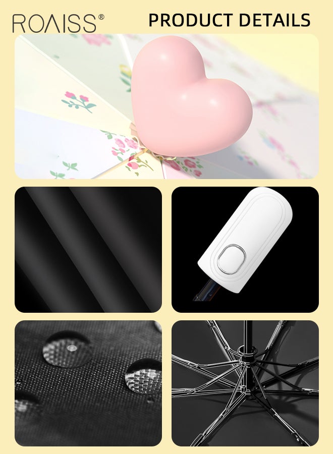 رويس مظلة أوتوماتيكية بالكامل على شكل كعكة زهرية رعوية للنساء، 8 أضلاع، مظلة خفيفة الوزن مزدوجة الأغراض للفتيات، مظلة محمولة 3 أضعاف تحجب أشعة الشمس بشكل فعال UPF50+ - Image 5