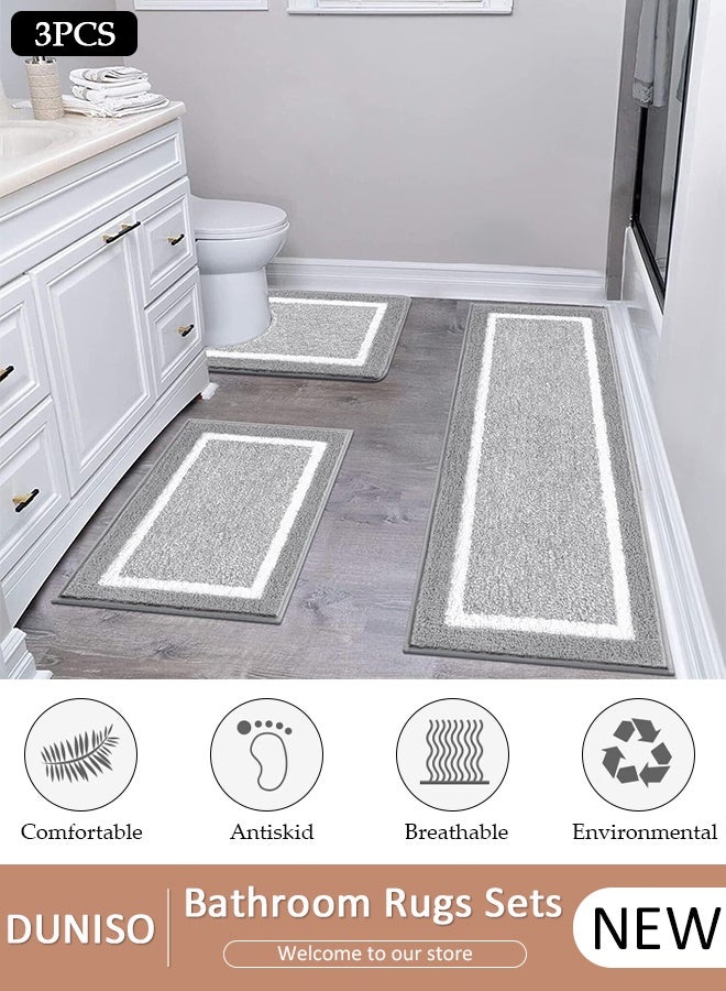 DUNISO Bathroom Rugs Sets 3 Piece Bath Mat Set with Non-Slip Absorbentb Rugs and Mats, Large Aize Super Absorbent, Anti slip, Delicate and Soft Fluff Washable Suitable for Bathtubs Bathrooms and Toilets - Image 1