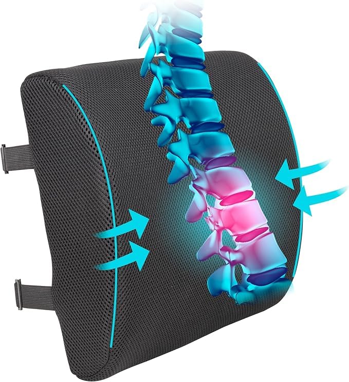 Orthocure Memory Foam Long Lumbar Back Support for Office Chair/Car,Back Cushion Pain Relief and Improve Posture, Lower Back Pillow for Gaming and Desk Chair, Couch, Adjustable Straps (Traveler) - Image 1