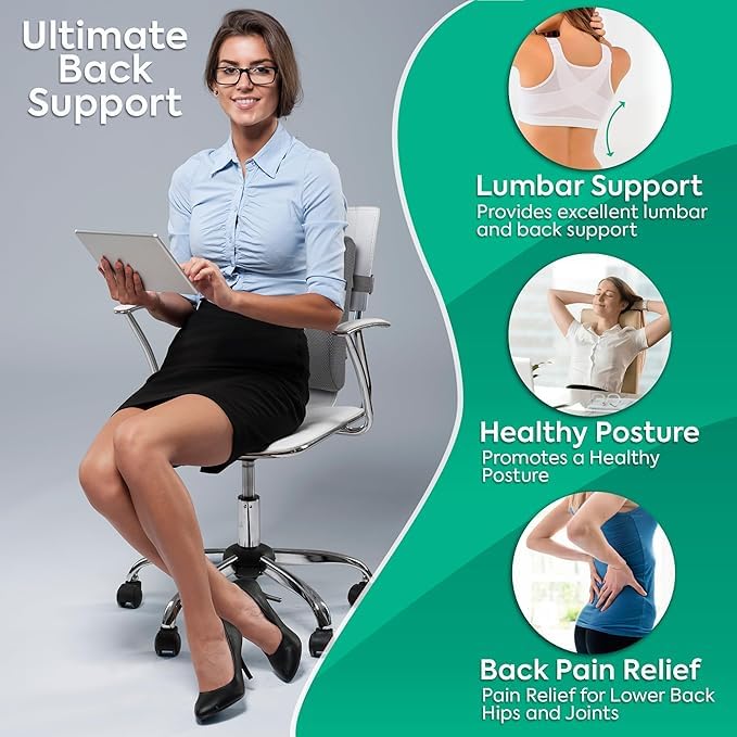 Orthocure Memory Foam Long Lumbar Back Support for Office Chair/Car,Back Cushion Pain Relief and Improve Posture, Lower Back Pillow for Gaming and Desk Chair, Couch, Adjustable Straps (Traveler) - Image 2