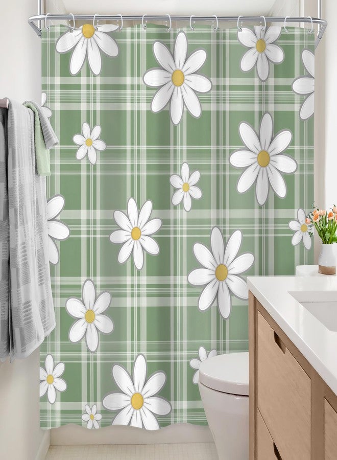 Newsely Green Daisy Floral Shower Curtain 72Wx72L Inch Retro Cute Flower Grovvy Plaid Spring Boho Pretty Kids Girly Women Bathroom Set Aesthetic Waterproof Bath Decoration Accessories Home Decor - Image 4