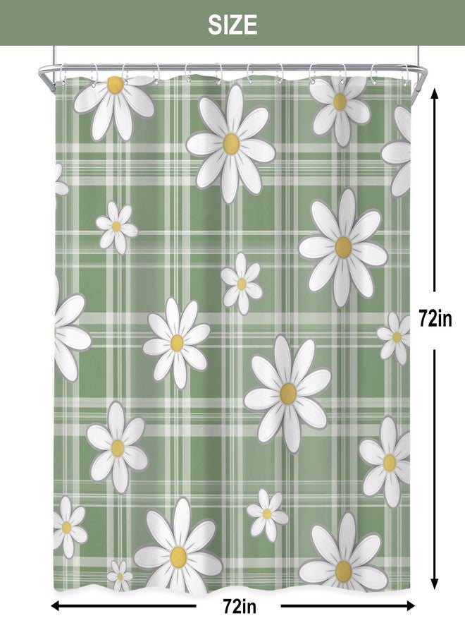 Newsely Green Daisy Floral Shower Curtain 72Wx72L Inch Retro Cute Flower Grovvy Plaid Spring Boho Pretty Kids Girly Women Bathroom Set Aesthetic Waterproof Bath Decoration Accessories Home Decor - Image 5