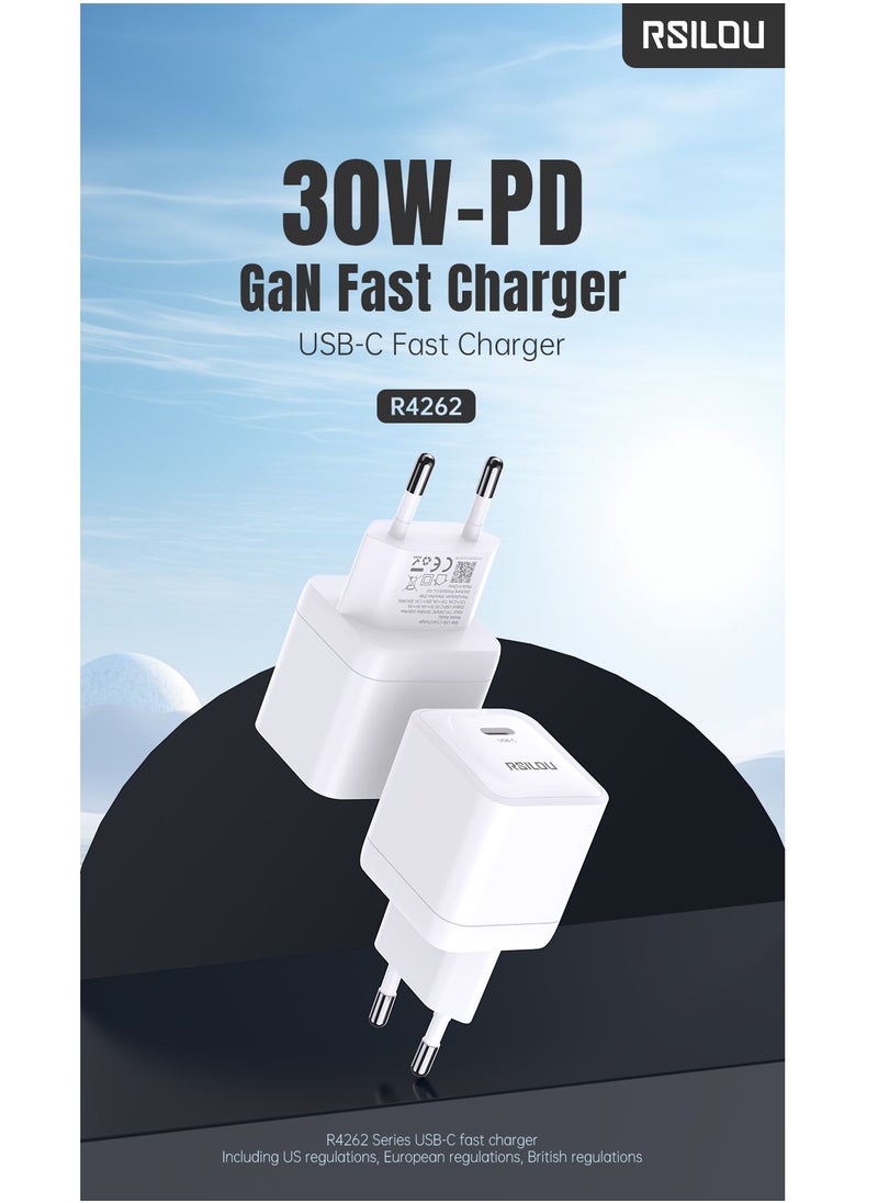 شاحن R4262 30 وات USB-C فائق السرعة، الطاقة والسرعة والأمان في تصميم واحد صغير الحجم، GaN، يدعم أجهزة Apple وجميع الهواتف الذكية والأجهزة اللوحية وسماعات الرأس التي تعمل بتقنية البلوتوث وغيرهم, حماية متعددة