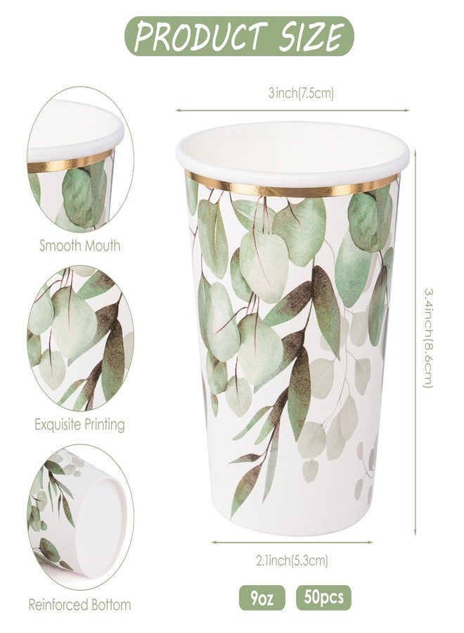 WRAPAHOLIC 50 Pcs Greenery Paper Cups - 9 oz Eucalyptus Disposable Cups, Coffee Cups, Hot/Cold Beverage Drinking Cups for Water Juice, Perfect for Home, Office and Party Supplies - Image 2