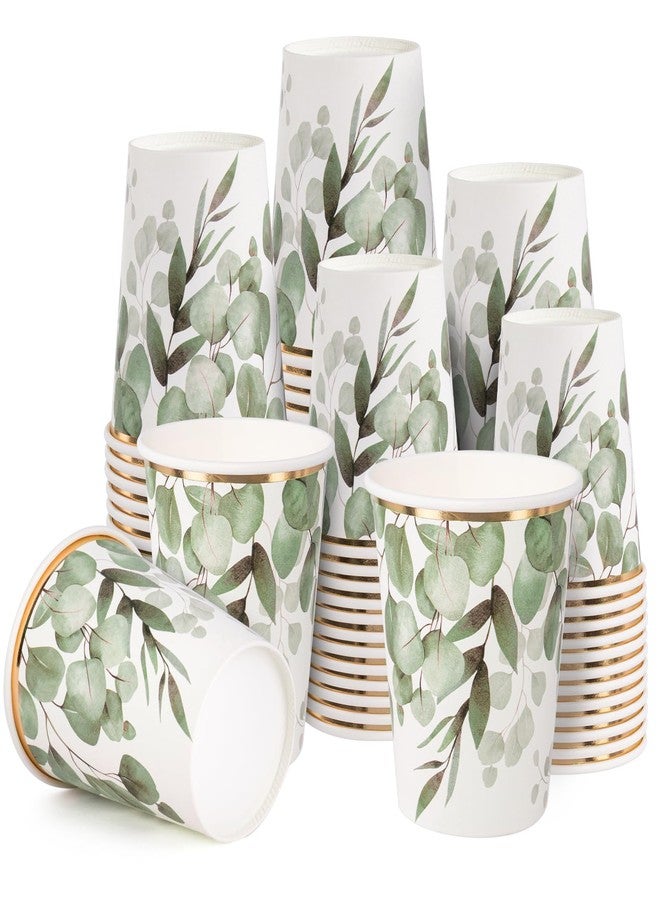 WRAPAHOLIC 50 Pcs Greenery Paper Cups - 9 oz Eucalyptus Disposable Cups, Coffee Cups, Hot/Cold Beverage Drinking Cups for Water Juice, Perfect for Home, Office and Party Supplies - Image 1