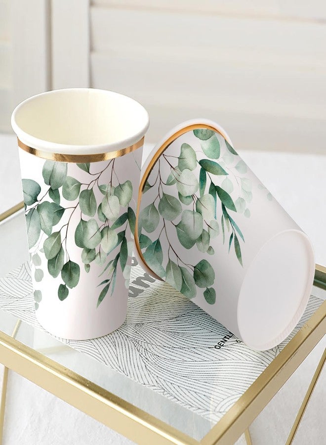 WRAPAHOLIC 50 Pcs Greenery Paper Cups - 9 oz Eucalyptus Disposable Cups, Coffee Cups, Hot/Cold Beverage Drinking Cups for Water Juice, Perfect for Home, Office and Party Supplies - Image 3