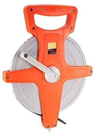 Yima Open Reel Fiberglass Tape Measure, 330 Feet/100 Meters, Orange, Inch/Metric Scale, Slide Lock - Image 1