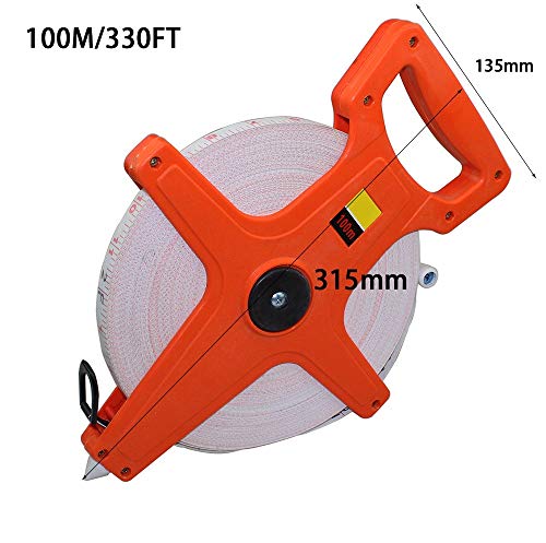Yima Open Reel Fiberglass Tape Measure, 330 Feet/100 Meters, Orange, Inch/Metric Scale, Slide Lock - Image 4