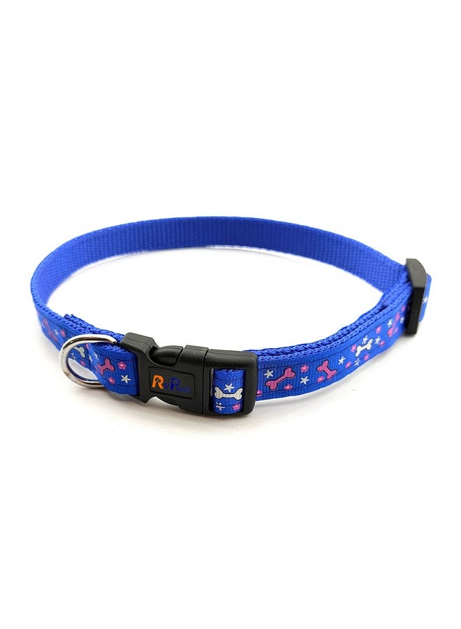 طقم طوق ومقود من النايلون مقاس 15 مم مطبوع عليه صورة جرو مع جرس، طوق ومقود بإبزيم قابل للتعديل، مثالي للتدريب/المشي مع الكلاب الصغيرة والمتوسطة الحجم (أزرق، نمط 02) - Image 2