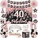 Juesly 40th Birthday Decorations for Women32PCS 40th Birthday Party DecorationsIncluding Backdrop Crown Sash banner Hanging SwirlCake TopperballoonsPaper FansAnniversary Card and paper fans - Image 3