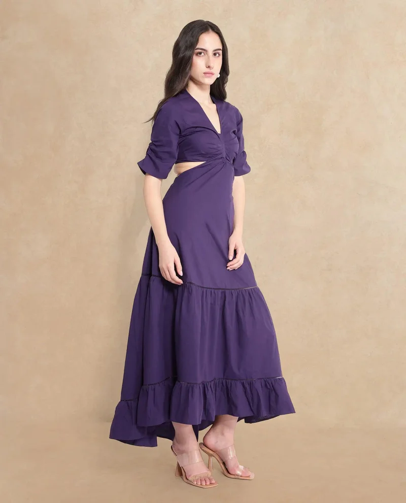 Rareism Women's V-Neck Asymmetrical Cut Out Detail Dress