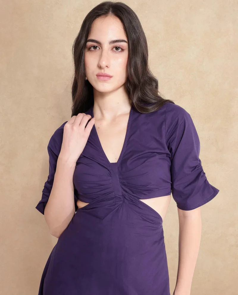 Rareism Women's V-Neck Asymmetrical Cut Out Detail Dress