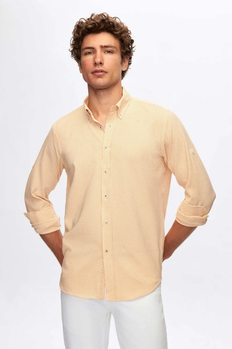 D'S DAMAT D'S Groom Ds Groom Regular Fit Orange Striped Patterned Shirt