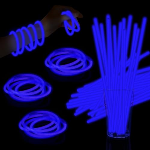 Taikula 60 Pack 8 Blue Glow Sticks Bulk with 60 Connectors Neon Glow In The Dark Party favors Supplies for Holiday Birthday Party Decoration Blue - Image 1