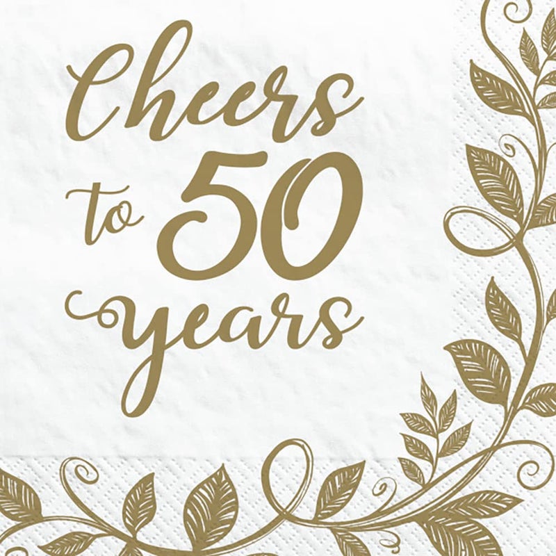 Amscan 50th Anniversary Beverage Napkins 16 Ct 5 x 5