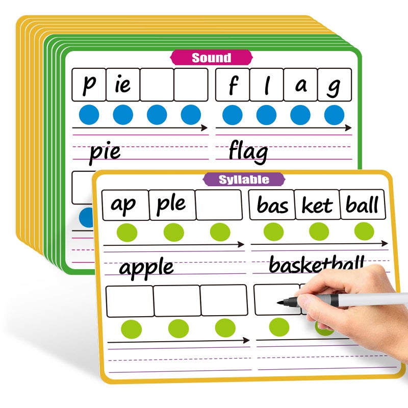 PraxiKidy 12 Pack Phonemic Awareness Dry Erase Flash CardPhonics Games Science Reading Manipulative Speech Therapy Material Elkonin Box 1st Grade Classroom Must Haves Teacher Homeschool Supplies - Image 3