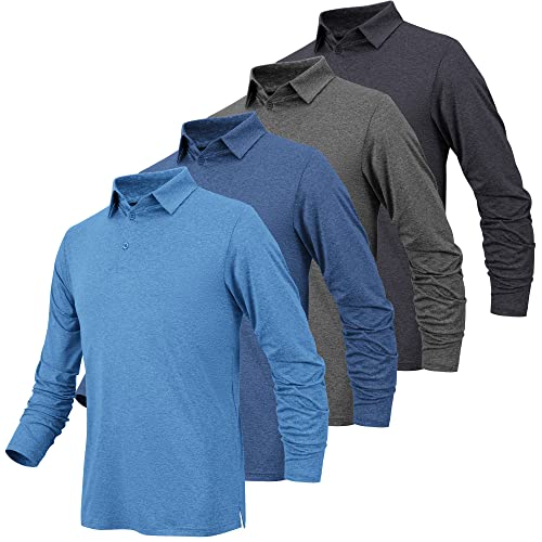 BALENNZ Long Sleeve Polo Shirts for Men - Moisture Wicking Quick Dry Golf Polos - Athletic Long Sleeve Golf Shirts 4BL - Image 1
