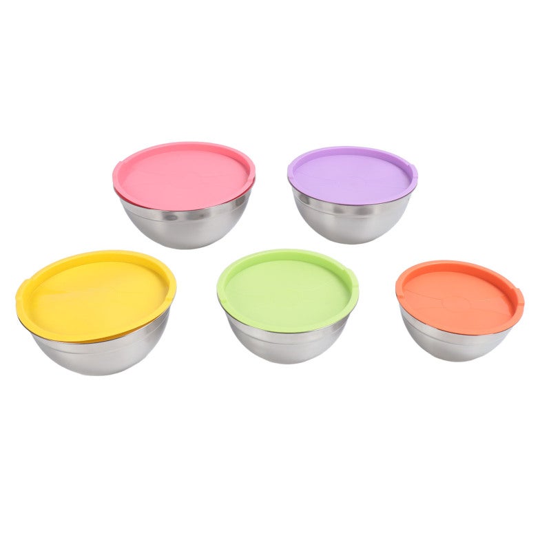 Stainless Steel Mixing Bowls 5 Piece Nesting Set With Secure Lids - Space Saving Stackable Design For Kitchen Baking Cooking Prepping Serving - Image 3