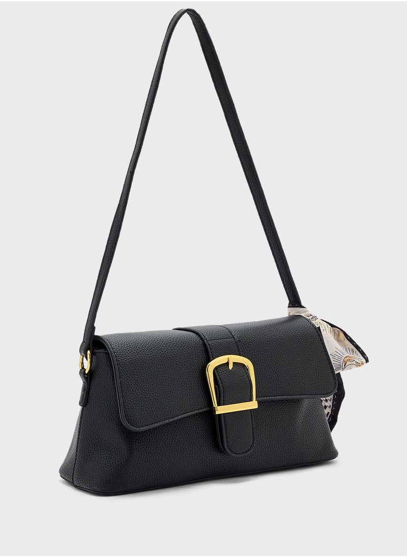 ELLA - Scarf Detail Shoulder Bag With Long Strap - Image 1