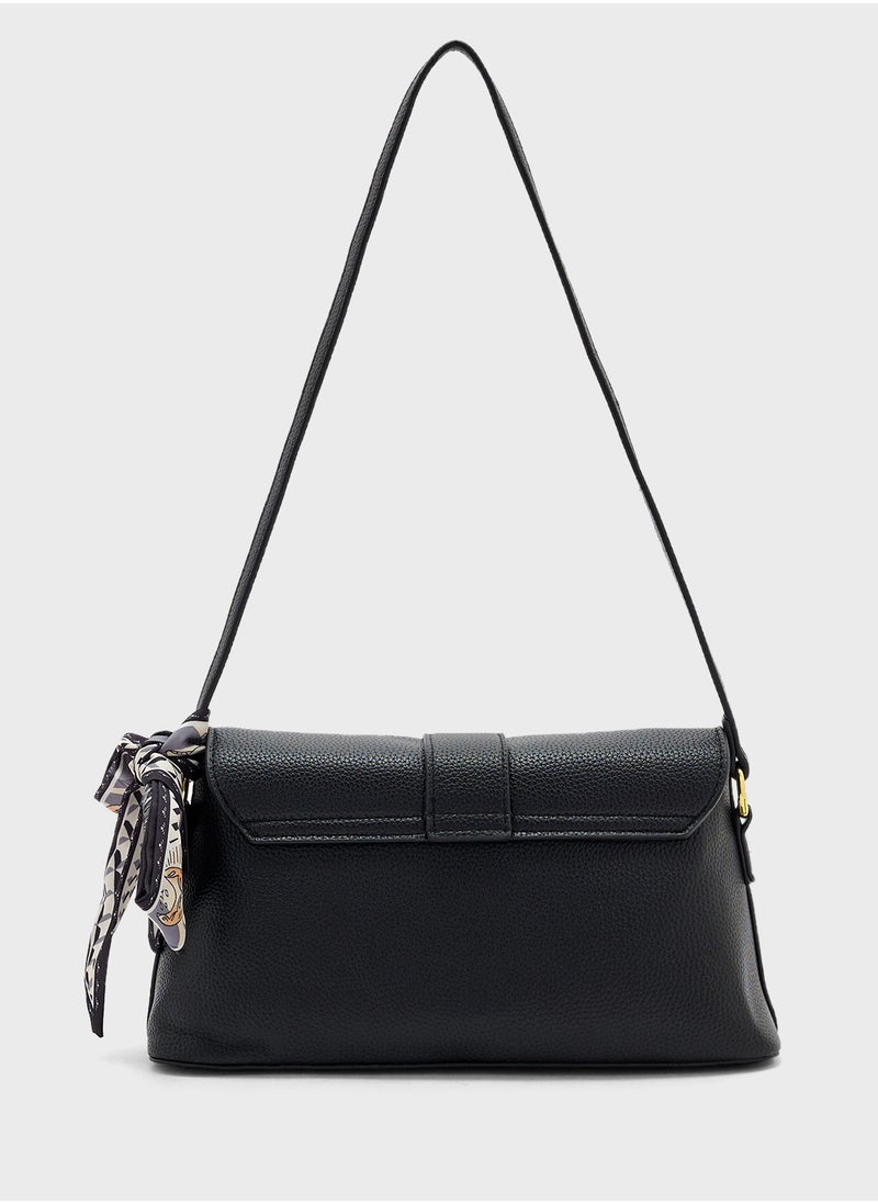 ELLA - Scarf Detail Shoulder Bag With Long Strap - Image 1