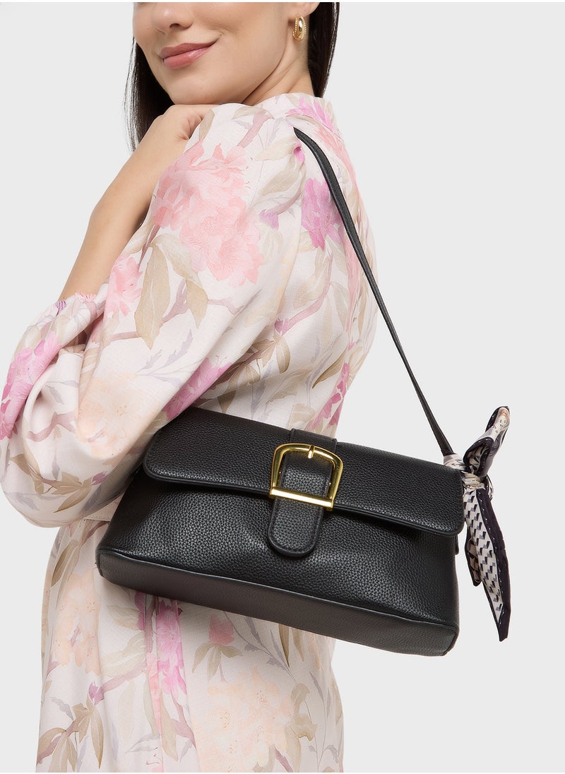 ELLA - Scarf Detail Shoulder Bag With Long Strap - Image 1