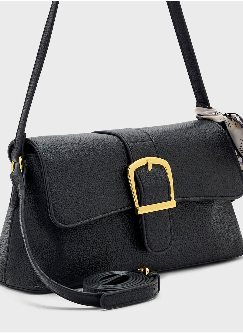ELLA - Scarf Detail Shoulder Bag With Long Strap - Image 1