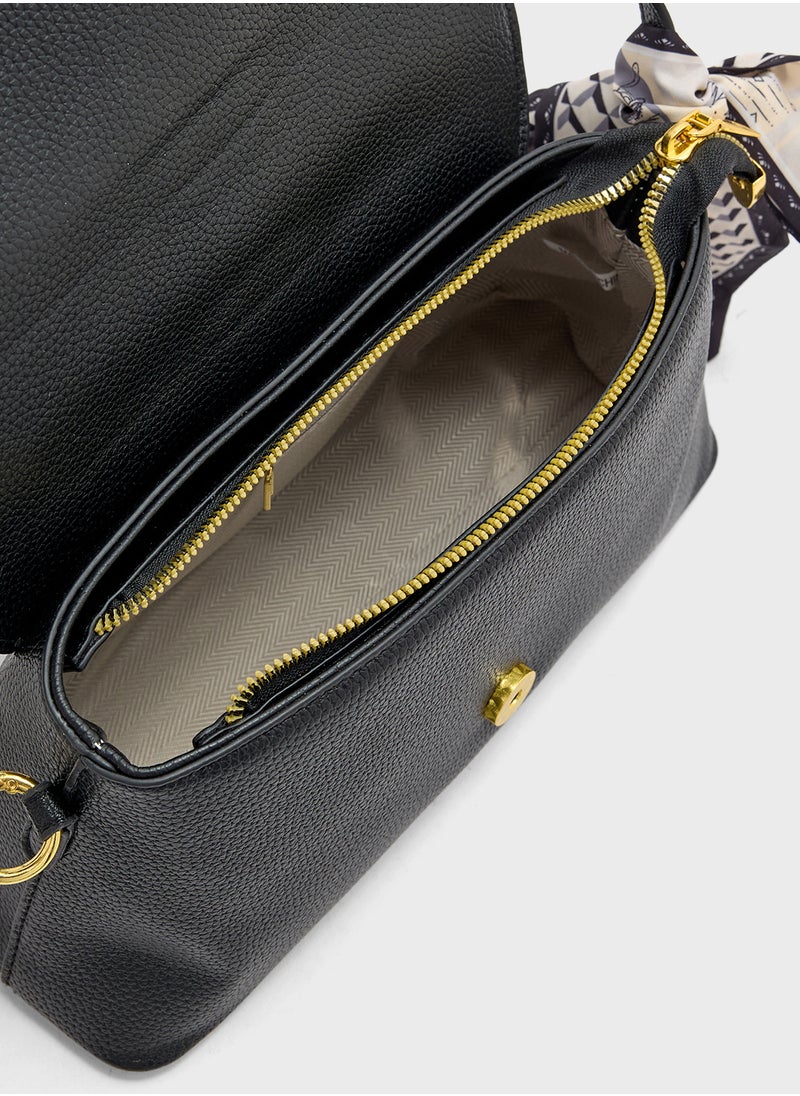 ELLA - Scarf Detail Shoulder Bag With Long Strap - Image 1