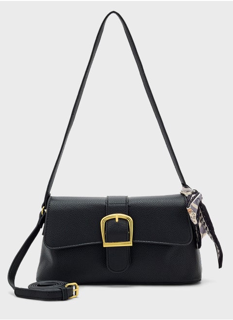 Scarf Detail Shoulder Bag With Long Strap