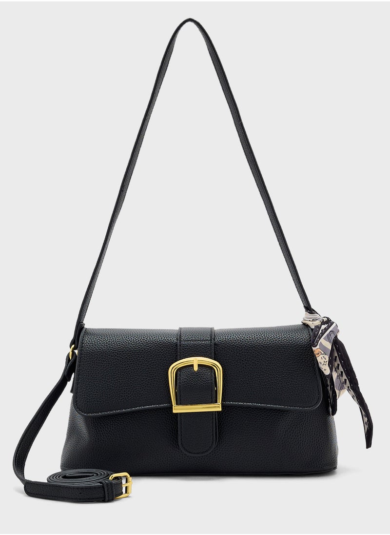 ELLA - Scarf Detail Shoulder Bag With Long Strap - Image 1