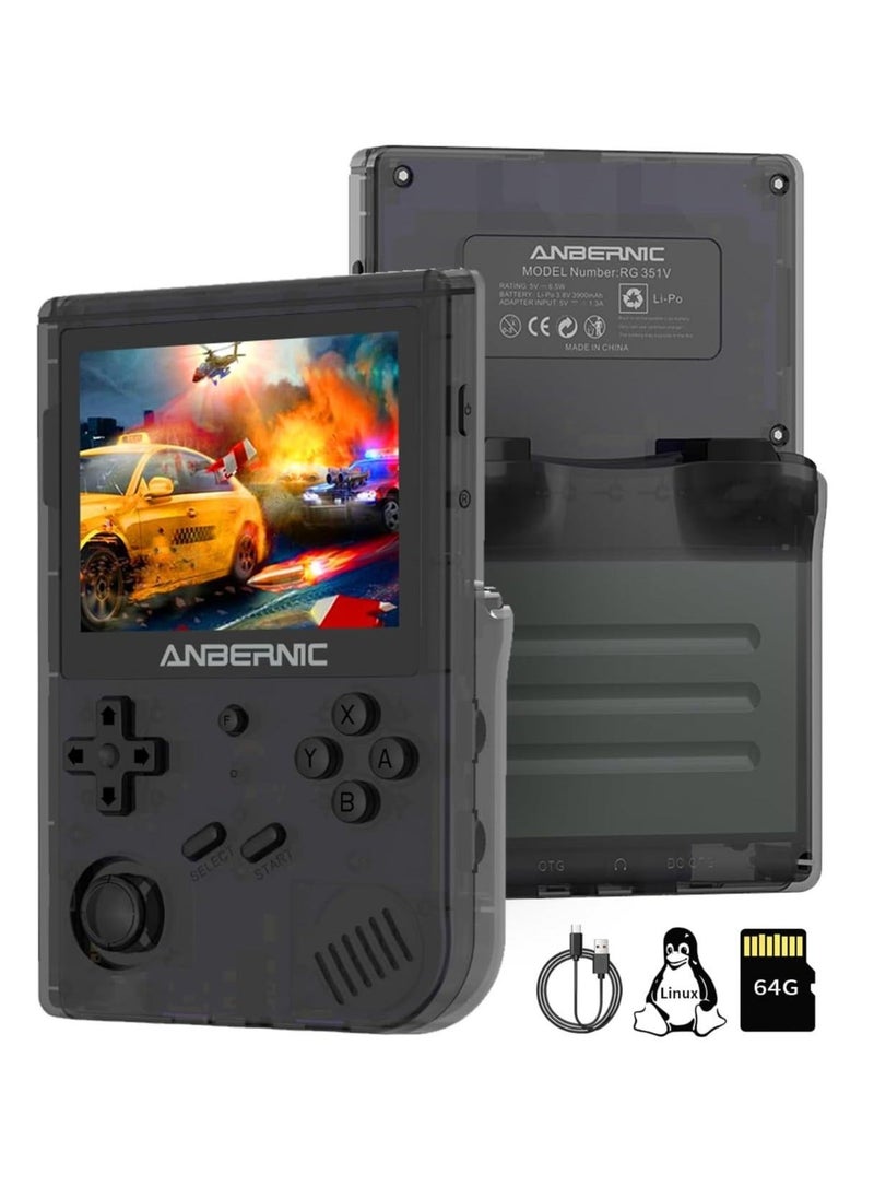 ANBERNIC  - RG351V Handheld Game Console, Plug & Play Video Games Supports Double TF Extend 256GB, Portable Game Console 3.5 Inch IPS Screen 2521 Games (Black) - Image 1