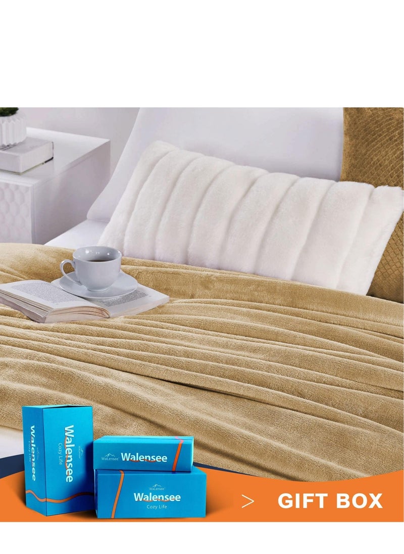 Flannel and Microfiber Sofa Blanket Luxury Two-Piece Size Blanket Lightweight and Comfortable for Bed and Sofa Super Soft Solid Color