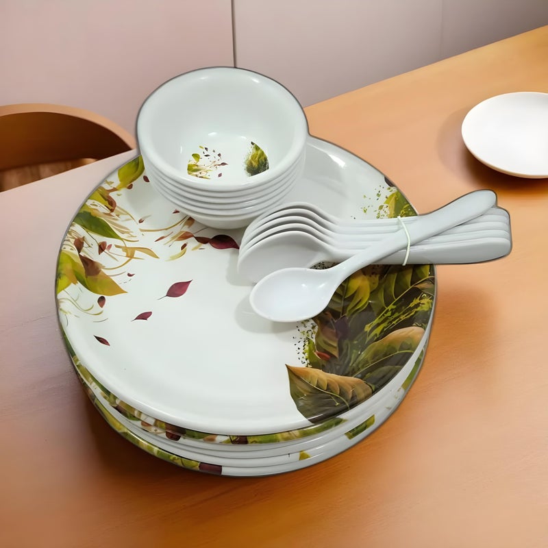 BHOJANWARE Perfect Kitchen Utensils-Upgrade Your Dining with Our 18-Piece Melamine Dinner Set Contains 6 Full Plates, 6 Bowls and 6 Spoons- Set for Family Meals! - Image 1