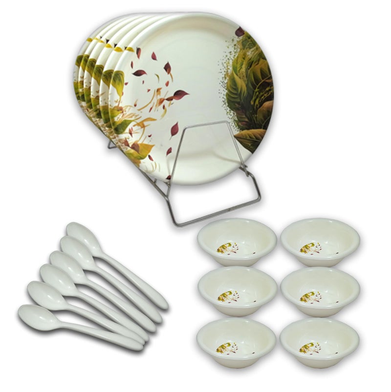BHOJANWARE Perfect Kitchen Utensils-Upgrade Your Dining with Our 18-Piece Melamine Dinner Set Contains 6 Full Plates, 6 Bowls and 6 Spoons- Set for Family Meals! - Image 3