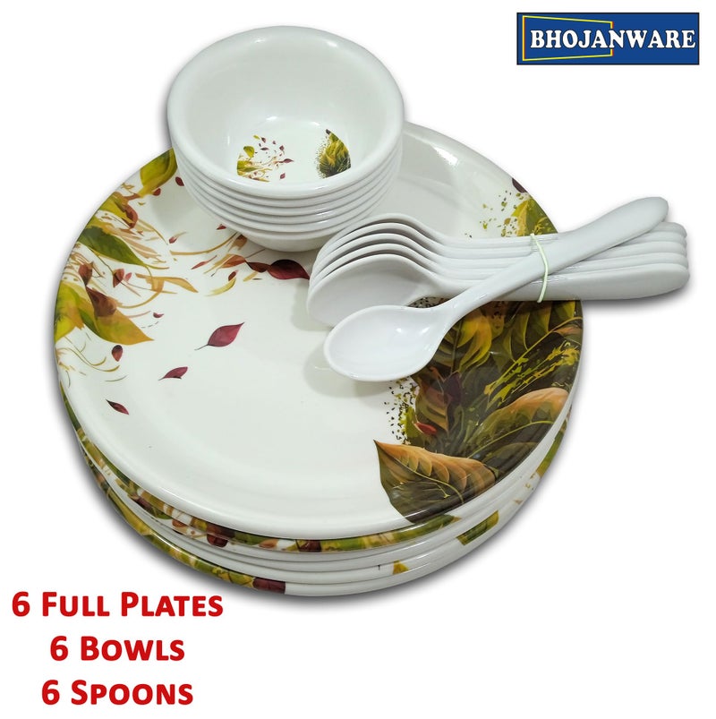 BHOJANWARE Perfect Kitchen Utensils-Upgrade Your Dining with Our 18-Piece Melamine Dinner Set Contains 6 Full Plates, 6 Bowls and 6 Spoons- Set for Family Meals! - Image 4
