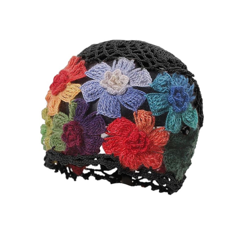 SHIDXIB 1Pcs Flower Crochet Vintage Beanie Hollow Hat Breathable Knitted Skull Hat Lightweight Elastic Knit Hats for Women (Flower Color Random) Multi - Image 1