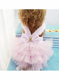 Generic Pet Dog Dress for Girl and Boy Doggy Cats Rabbit Fancy Adorable Striped Mesh Dress Princess Petite Vest Doggie Bowknot Dresses for Small Dogs Pomeranian Chihuahua Skirt Pet Puppy (Pink L)  - Image 3