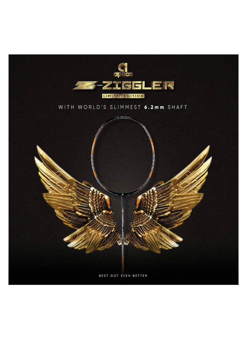 Apacs - Z-Ziggler Limited Edition 38LBS Unstrung Badminton Racket | 6.2mm Slim Shaft | Japanese carbon graphite | G2 Grip (Gold) - Image 1