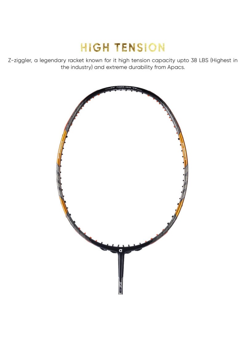 Apacs - Z-Ziggler Limited Edition 38LBS Unstrung Badminton Racket | 6.2mm Slim Shaft | Japanese carbon graphite | G2 Grip (Gold) - Image 1