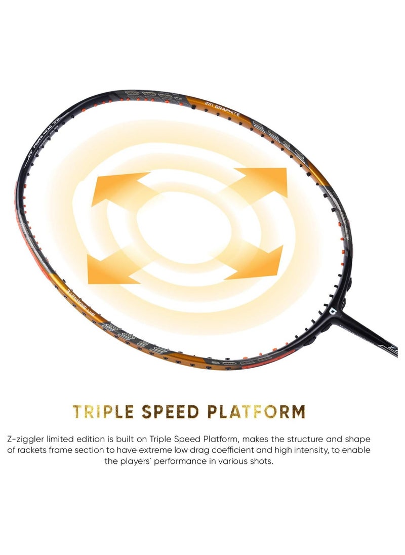 Apacs - Z-Ziggler Limited Edition 38LBS Unstrung Badminton Racket | 6.2mm Slim Shaft | Japanese carbon graphite | G2 Grip (Gold) - Image 1