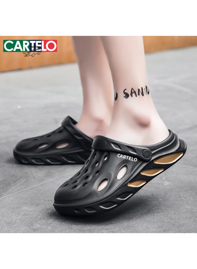 Cartelo Men's Summer Hollow Out Shoes Men's Dual-use Cool Slippers Men's Toe Slippers Soft Bottom Beach Sandals Black 40-41 - Image 3