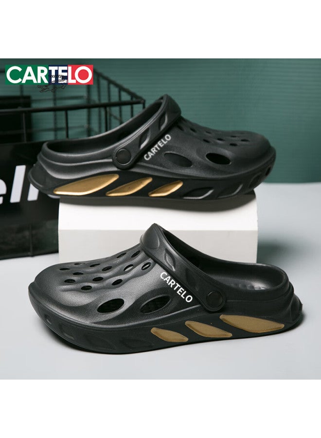 Cartelo Men's Summer Hollow Out Shoes Men's Dual-use Cool Slippers Men's Toe Slippers Soft Bottom Beach Sandals Black 40-41 - Image 5