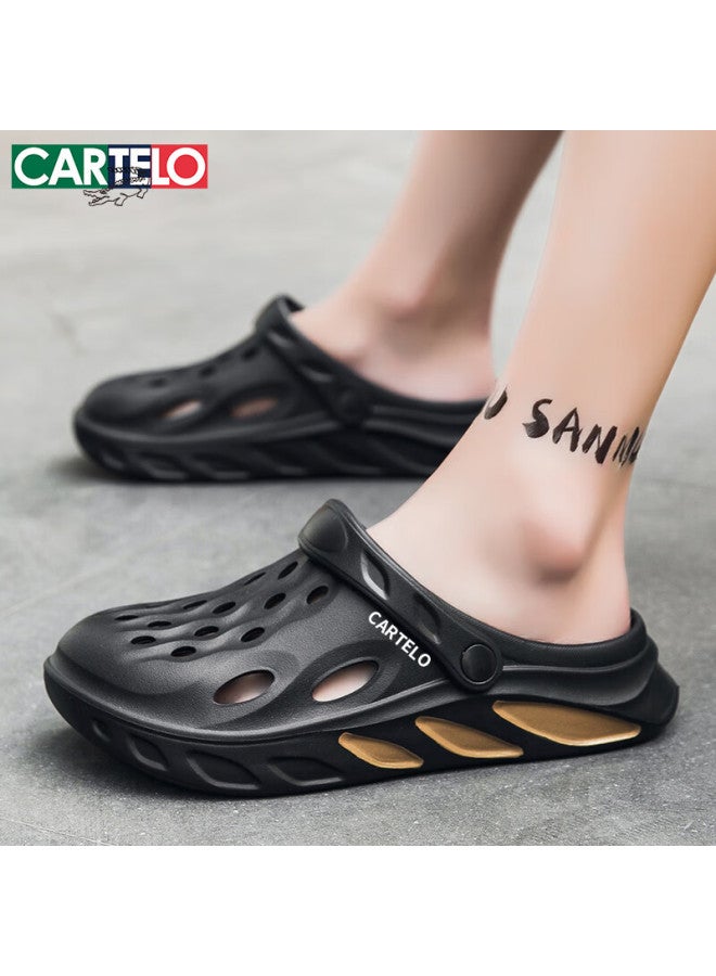 Cartelo Men's Summer Hollow Out Shoes Men's Dual-use Cool Slippers Men's Toe Slippers Soft Bottom Beach Sandals Black 40-41 - Image 1