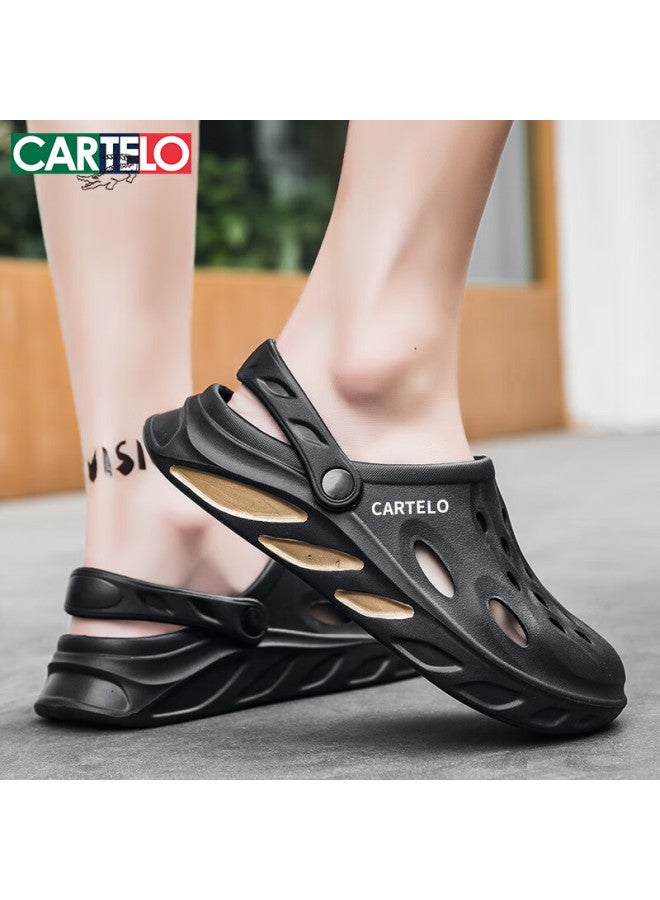 Cartelo Men's Summer Hollow Out Shoes Men's Dual-use Cool Slippers Men's Toe Slippers Soft Bottom Beach Sandals Black 40-41 - Image 4