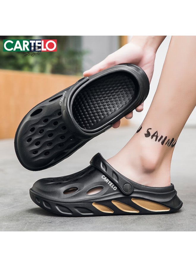 Cartelo Men's Summer Hollow Out Shoes Men's Dual-use Cool Slippers Men's Toe Slippers Soft Bottom Beach Sandals Black 40-41 - Image 2